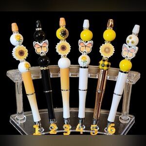 New! Custom Made Beautiful Butterflies & Sunflowers Beaded Pen w/Free Ink Refill
